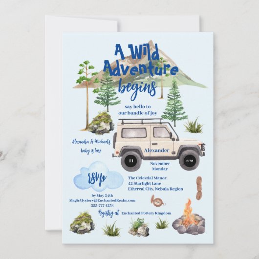 Avontuur Baby shower Waterverf Camper Kaart (Voorkant)