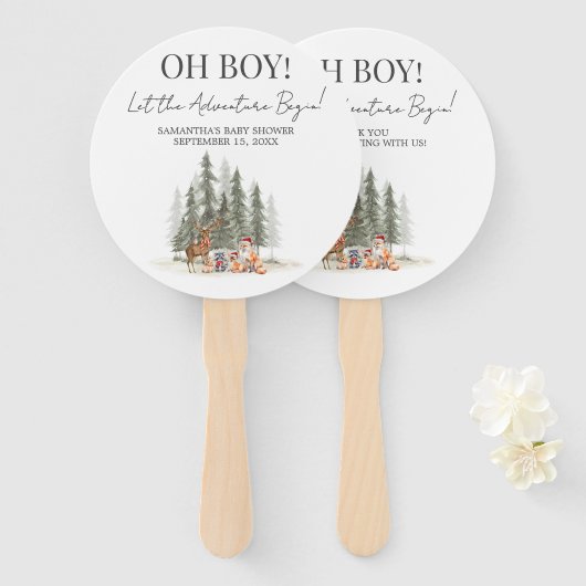Avontuur Begin Baby Shower Handwaaier (Voorkant en achterkant)