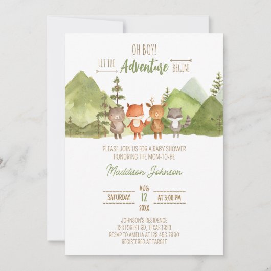 Avontuur Begin Forest Mountain Baby shower Kaart (Voorkant)