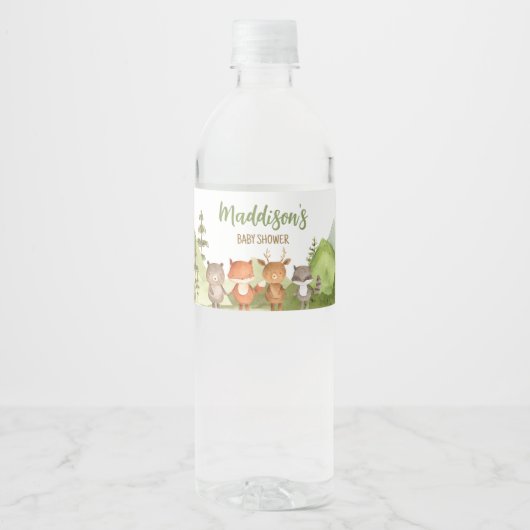 Avontuur Begin Forest Mountain Baby shower Waterfles Etiket (Voorkant)