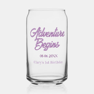 Avontuur begint 1e verjaardag naam datum eenvoudig blikvorm glas