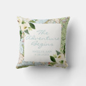 Avontuur Begint Baby Naam Datum Bloemrijke Kaart A Kussen (Achterkant)