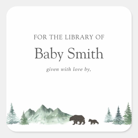 Avontuur begint Baby shower Bibliotheekplein Vierkante Sticker (Voorkant)