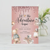 Avontuur Begint Baby shower Roos Gouden Glitter Kaart (Staand voorkant)