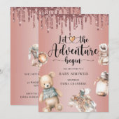 Avontuur Begint Baby shower Roos Gouden Glitter Kaart (Voorkant / Achterkant)