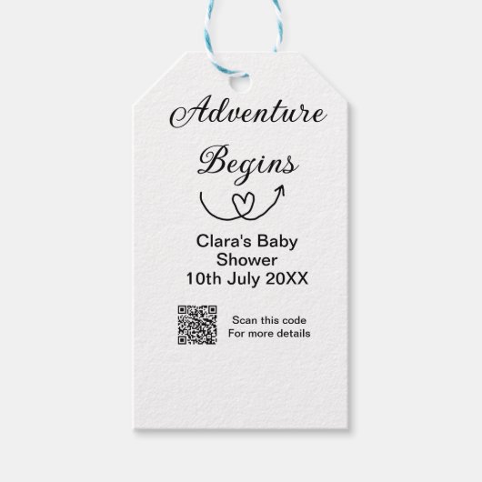 Avontuur begint baby shower scan QR code hart si Cadeaulabel (Voorkant)