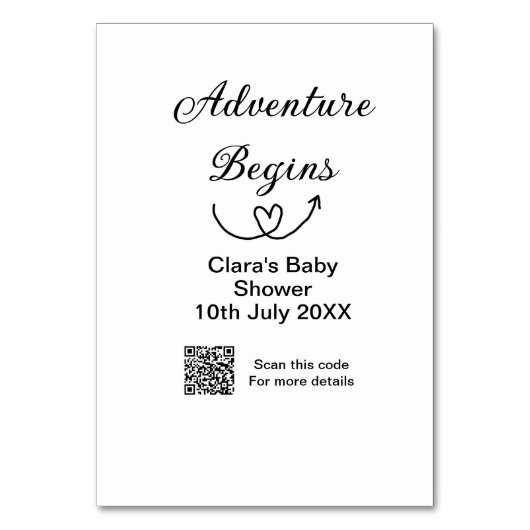 Avontuur begint baby shower scan QR code hart si Kaart (Voorkant)