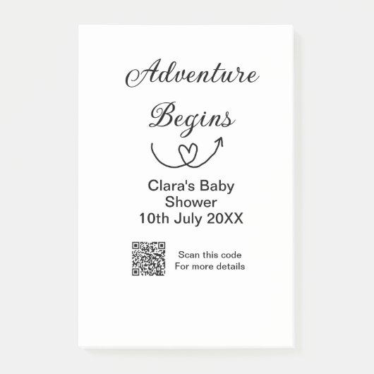 Avontuur begint baby shower scan QR code hart si Post-it® Notes (Voorkant)