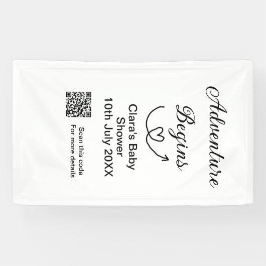 Avontuur begint baby shower scan QR code hart si Spandoek (Horizontaal)
