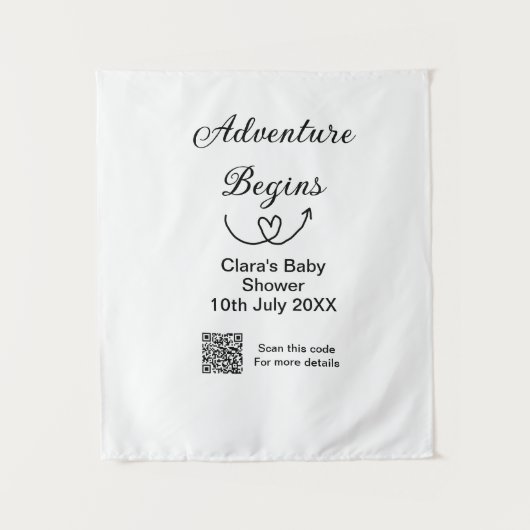Avontuur begint baby shower scan QR-code hart si Wandkleed (Voorkant)