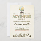 Avontuur begint Baby shower uitnodiging Wereldbol  (Voorkant)