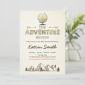 Avontuur begint Baby shower uitnodiging Wereldbol  (Staand voorkant)