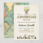 Avontuur begint Baby shower uitnodiging Wereldbol  (Voorkant / Achterkant)