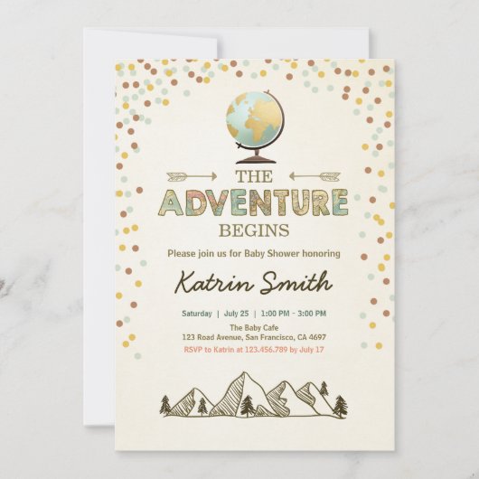 Avontuur begint Baby shower uitnodiging Wereldbol  (Voorkant)