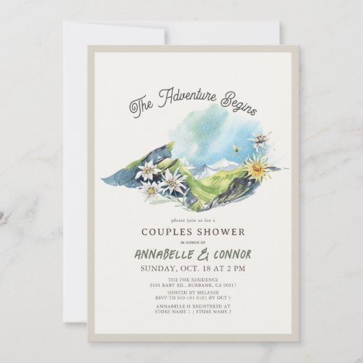 Avontuur Begint Bergketen Koppels Bruiloftfeest Kaart (Voorkant)