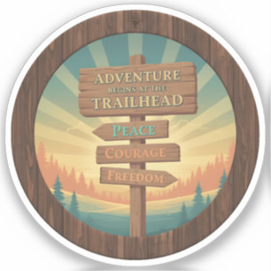 Avontuur begint bij het startpunt van het wandelpa sticker