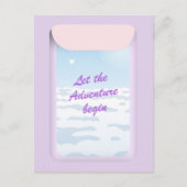 Avontuur begint blauw lucht vliegtuigvenster briefkaart (Voorkant)