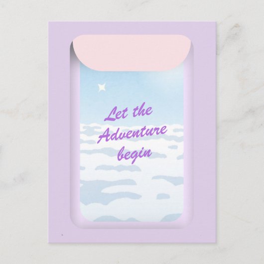 Avontuur begint blauw lucht vliegtuigvenster briefkaart (Voorkant)