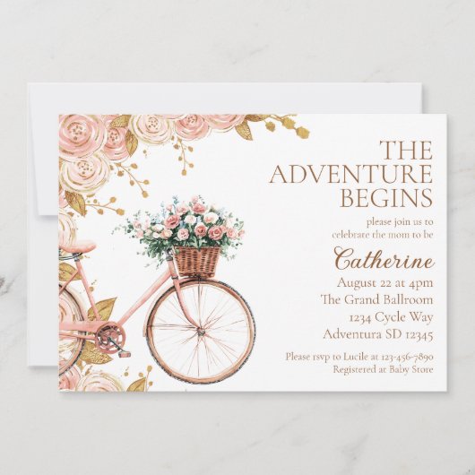 Avontuur Begint  Bloemenfiets Baby shower Kaart (Voorkant)