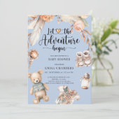 Avontuur begint Boho Baby Jongen Douche Blauw Kaart (Staand voorkant)