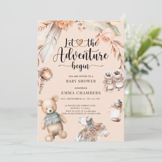 Avontuur begint Boho Baby shower Genderneutraal Kaart (Staand voorkant)