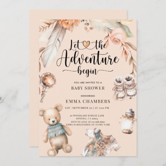 Avontuur begint Boho Baby shower Genderneutraal Kaart (Voorkant / Achterkant)