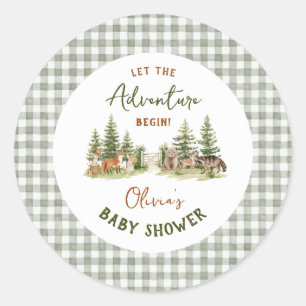 Avontuur begint bosdier baby shower ronde sticker