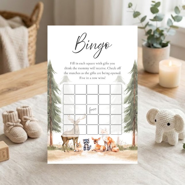 Avontuur begint bosdieren Shower Bingo Spel (Let the Adventure Begin Woodland Animals Baby Shower Bingo Game)