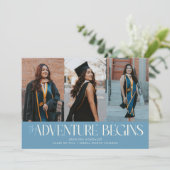 Avontuur Begint Denim Blauwe Grad Multi Foto Aankondiging (Staand voorkant)