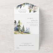 Avontuur begint dennenbos landschap bruiloft all in one uitnodiging (Buitenkant)