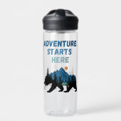 Avontuur begint hier Beer Silhouette Camping Waterfles (Voorkant)