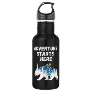 Avontuur begint hier Beer Silhouette Camping Waterfles