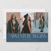 Avontuur Begint Navy Blauwe Grad Multi Foto Aankondiging (Voorkant)