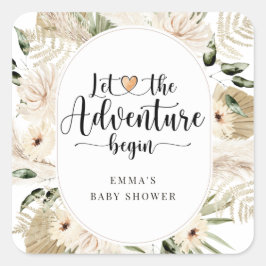 Avontuur begint Pampas Grass Boho Baby shower Vierkante Sticker
