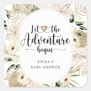 Avontuur begint Pampas Grass Boho Baby shower Vierkante Sticker