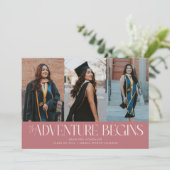 Avontuur Begint Roze Grad Multi Foto Aankondiging (Staand voorkant)