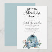 Avontuur Begint Stoffelijk Blauw Herfst Baby showe Kaart (Voorkant / Achterkant)