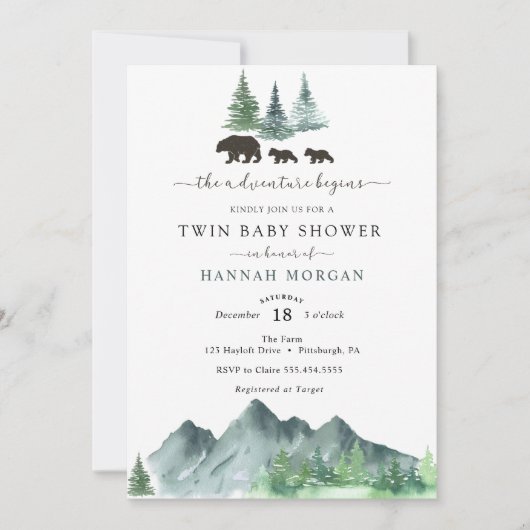 Avontuur begint tweelinguitnodiging Baby shower Kaart (Voorkant)
