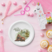 Avontuur begint Typografie Rustieke Beren Papieren Bordje (Feest)