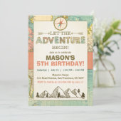 Avontuur begint Verjaardag uitnodiging Reiskaart (Staand voorkant)