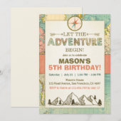 Avontuur begint Verjaardag uitnodiging Reiskaart (Voorkant / Achterkant)
