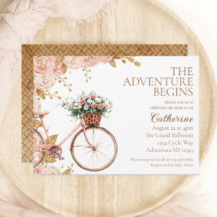 Avontuur begint vintage bloem fiets baby shower kaart