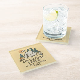 Avontuur begint waar comfort eindigt Glas coaster Glazen Onderzetter