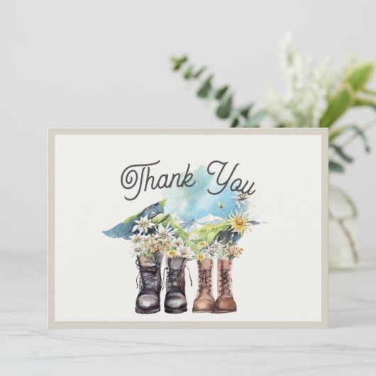 Avontuur Begint Wandelschoenen Koppels Douche Bedankkaart (Staand voorkant)