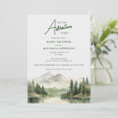 Avontuur Begint Waterverf Bergen Baby shower Kaart (Staand voorkant)