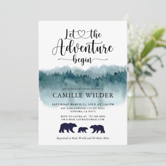 Avontuur begint Waterverf Bergen Beer Familie Kaart (Staand voorkant)