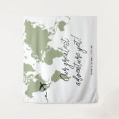 Avontuur begint Wereldkaart Baby shower Sage Green Wandkleed (Voorkant)