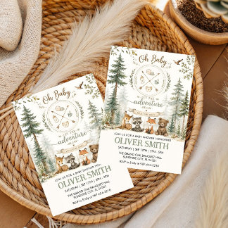 Avontuur Bos Kamperen Dieren baby shower Kaart