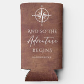 Avontuur Bruin Leder Gepersonaliseerd Seltzer Blikjeskoeler (Achterkant)