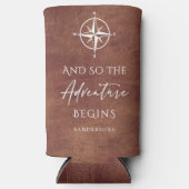 Avontuur Bruin Leder Gepersonaliseerd Seltzer Blikjeskoeler (Voorkant)